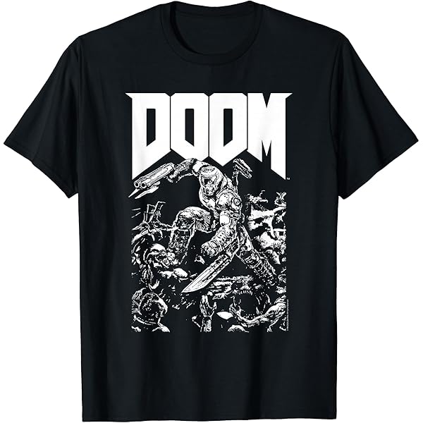 Amazon | DOOM Red Sketched Cover Art Retro Video Game Tシャツ | T